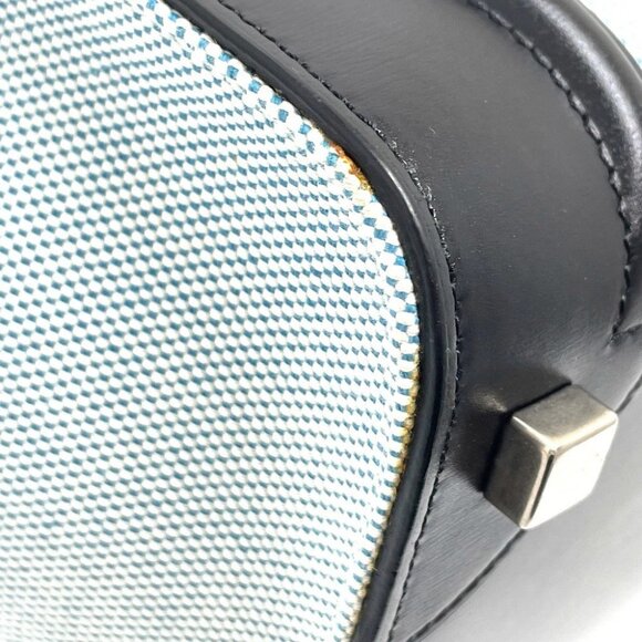 CELINE 167792 Luggage micro Shopper Hand Bag Leather/Canvas Blue x Black - Picture 6 of 13